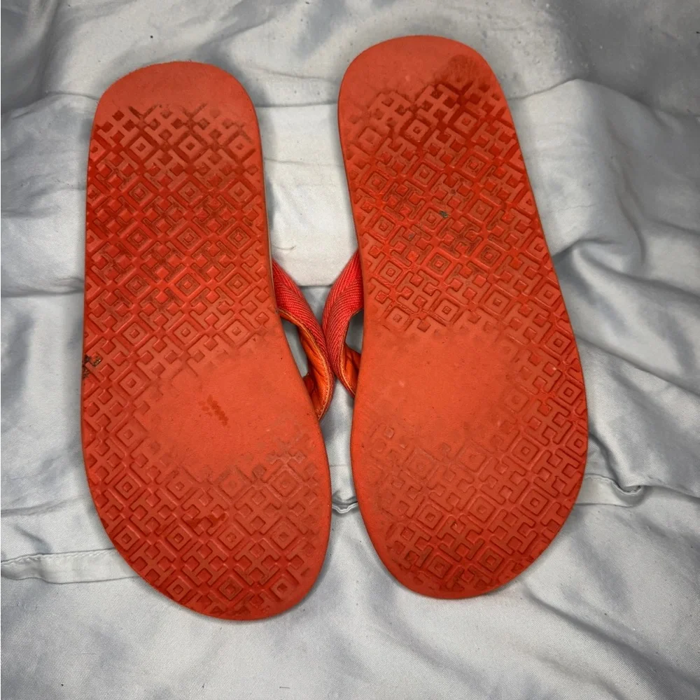 Tory Burch Orange Canvas Flip Flops – Size 8.5